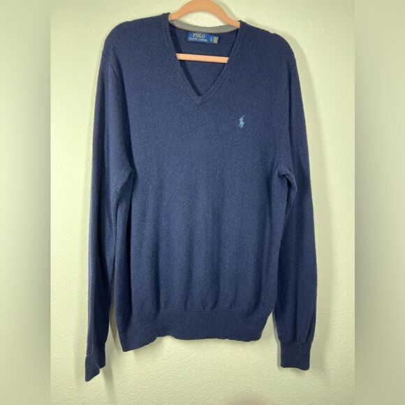Polo Ralph Lauren Washable Wool V-Neck Sweater size L6 Hunter Navy NWOT - Picture 1 of 10
